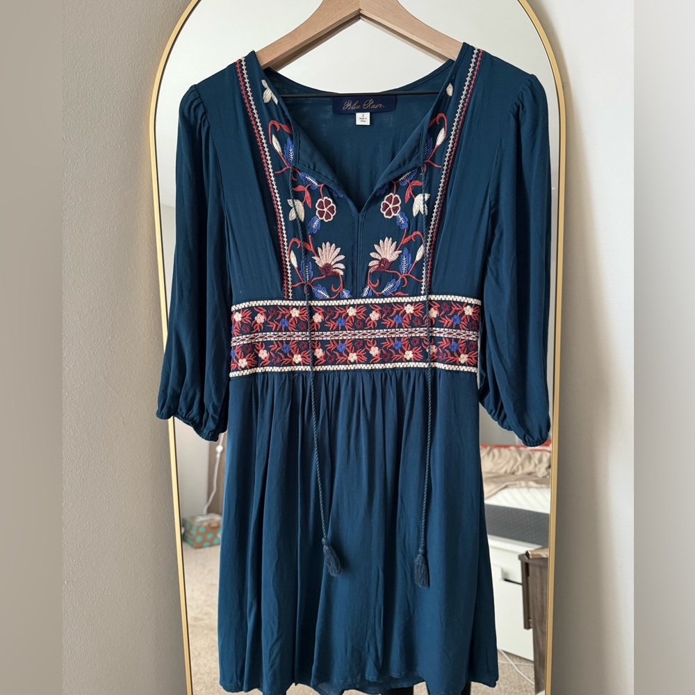 Francesca’s Blue Rain - Teal Embroidered Dress